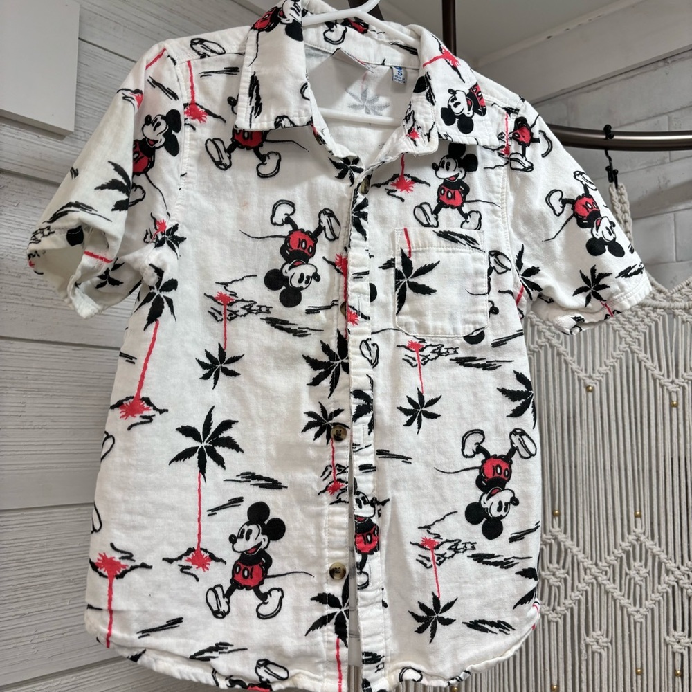 Junk Food Mickey Mouse Button Up Down hawaiian vacation shirt Toddler Unisex S